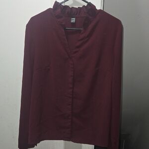 SHEIN Burgundy Ruffled Collar Blouse